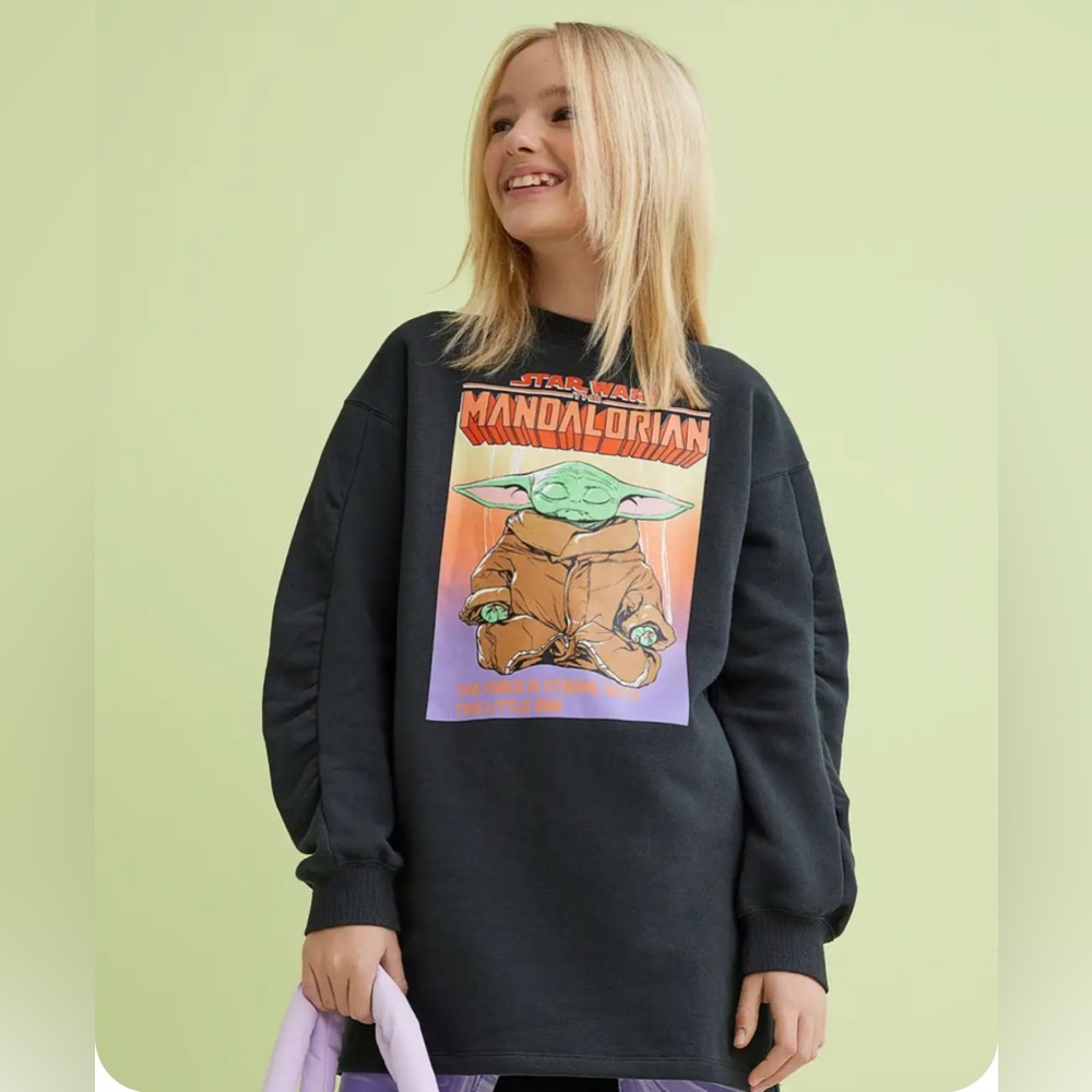 H&M Star Wars Mandalorian Girls Graphic Print Sweatshirt Dress